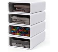 Organisateur de bureau empilable - Ladebox - Pour ranger le bureau - Avec poignées - Lot de 4 pièces - Format A5 - Blanc