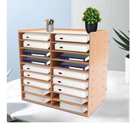 Organisateur de Bureau en Bois - 18 Slots, Couleur Bois - Classeur de Documents - Rack de Stockage de Fichiers, BOITE DE CLASSEMENT