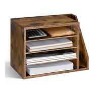 Organisateur de Bureau en Bois à 4 Compartiments avec Étagères Amovibles Rangement Vertical pour Fichiers et Magazines