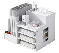 Organisateur de bureau en bois, classeur pour documents A4 avec 8 compartiments, distributeur de mouchoirs