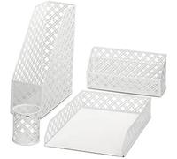 Organisateur de bureau - EXERZ - Set 4 pièces - Blanc - Bac à lettres A4 - Porte-revues A4 vertical