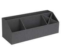 Organisateur de bureau range-documents - Organiseur à 4 compartiments avec porte-stylos - 33,5 x 12,5 x 12,5 cm - Noir - Aspect lin