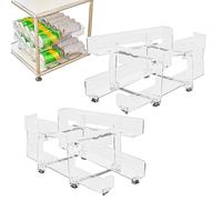 Organisateur De Canettes Pour Cellier Double Organisateur De Canettes Avec | Panier Transparent à 2 Niveaux Largeur Réglable Distributeur Escamotable Porte-Bouteilles Empila