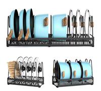 Organisateur de casseroles extensible, rangement de couvercles de casseroles avec 10 séparateurs réglables, Noir