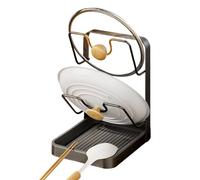 Organisateur de casseroles - Support de cuisine compact antidérapant - Support pour casseroles avec plateau de drainage, pour planche à découper, assiette, spatule, placard, comptoir