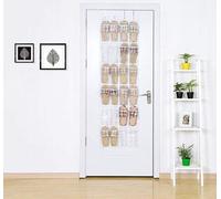 Organisateur de chaussures suspendu Unyqoos® pour porte – 24 compartiments, blanc, composé à 70% de PVC, 25% de feutre et 5% d'acier, pliable, capacité pour 12 paires de chaussures, crochets plats ada