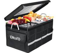Organisateur de coffre Unyqoos® de 65 litres, pliable, en Oxford imperméable, antidérapant, avec 2 séparateurs et un couvercle, 4 compartiments en filet, isolation thermique, capacité jusqu'à 30 kg, p