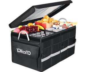Organisateur de coffre Unyqoos® de 65 litres, pliable, en Oxford imperméable, antidérapant, avec 2 séparateurs et un couvercle, 4 compartiments en filet, isolation thermique, capacité jusqu'à 30 kg, p