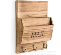 Organisateur de courrier mural avec porte-clés, support en bois rustique avec 3 crochets, rangement vertical à fixer au mur avec compartiment MAIL, pour entrée, cuisine, bureau et vestiaire