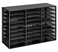 Organisateur de documents, boîte aux lettres de bureau métallique avec 27 compartiments et treillis métallique amovible, classeur de courrier avec plateau en bois, organisateur de bureau pour le range