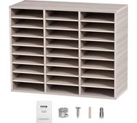 Organisateur de documents en bois, trieur, support de rangement pour papier, 27 compartiments, gris