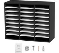 Organisateur de documents en bois, trieur, support de rangement pour papier, 27 compartiments, noir