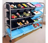 Organisateur de jouets, 4 niveaux, 18 compartiments, en métal, couleur bleue