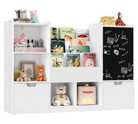 Organisateur de jouets pour enfants GINGER HOME, avec tableau noir, étagère, 2 tiroirs et 6 compartiments, en bois massif et MDF, dimensions : 140 x 51 x 80 cm