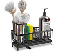 Organisateur de lavabo en acier inoxydable Ibbenzoa® – 3 compartiments, bac de récupération amovible, système de vidange pivotant, support pour brosses et compartiment pour bouteilles, idéal pour la c