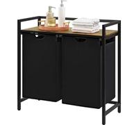 Organisateur de linge - 2 compartiments - 56 litres : panier à linge coulissant avec une grande tablette supérieure, 2 poches amovibles et des poignées - Trieur de linge pour buanderie, chambre à couc