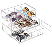 Organisateur de lunettes de soleil avec 3 compartiments, étui transparent