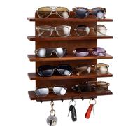 Organisateur de lunettes de soleil en bois, 5 étages, à fixer au mur, avec crochets pour clés