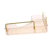 Organisateur de Maquillage d'angle pour Salle de Bain, Métal Pet | Plateau de Comptoir, Tri Facile des Cosmétiques et Petits Objets, Grosse Capacité, Style Simple, Brun Thé