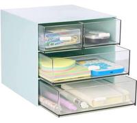 Organisateur de maquillage et de bureau Unyqoos®, 4 tiroirs, en plastique PS avec poignées en silicone, compact (16,7 x 15,5 x 14,5 cm), couleur bleue