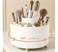Organisateur de maquillage rotatif à 360° 1 pièce en plastique avec 5 compartiments pour pinceaux, crayons à sourcils et rouges à lèvres, étui de rangement portable pour coiffeuse, salle de bain, bure