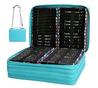 Organisateur de marqueurs, sac de marqueurs 168 emplacements, étui à 3 couches avec fermeture éclair, fourre-tout et bandoulière, organisateur portable stylos d'aquarelle en tissu Oxford pour arti