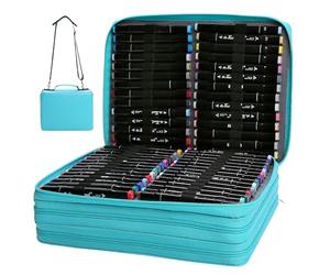 Organisateur de marqueurs, sac de marqueurs 168 emplacements, étui à 3 couches avec fermeture éclair, fourre-tout et bandoulière, organisateur portable stylos d'aquarelle en tissu Oxford pour arti