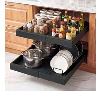Organisateur de placard coulissant, lot de 2, largeur extensible (310-480 mm), profondeur de 520 mm. Tiroirs coulissants pour placards, organisateur de placard de cuisine avec bandes adhésives nanotec