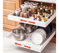 Organisateur de placard coulissant, lot de 2, largeur extensible (310-480 mm), profondeur de 520 mm. Tiroirs coulissants pour placards, organisateur de placard de cuisine avec bandes adhésives nanotec