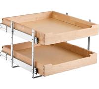 Organisateur de placard de cuisine Azomor à 2 niveaux, extensible, avec fermeture souple et tiroir en bois