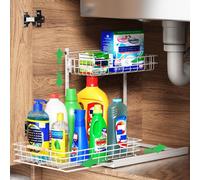 Organisateur de placard - Étagère de base - Rangement de cuisine - Extensible, 2 niveaux - Profondeur : 42 cm - Blanc