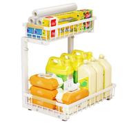 Organisateur de placard extensible - Étagère à deux niveaux pour meuble bas - Réglable en hauteur - Acier - Blanc