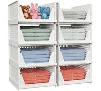 Organisateur de placard pliable – 8 boîtes empilables, plastique, blanc