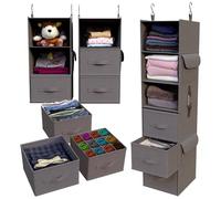 Organisateur de placard suspendu avec 6 étagères, pliable, 3 tiroirs et 2 poches latérales, divisible en 2 modules à 3 étagères. Organisation et rangement de vêtements, chaussures, sacs, etc.