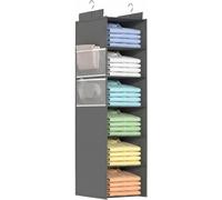 Organisateur de placard suspendu - Étagère de rangement pour placard - Rangement de vêtements - Compartiments extra profonds - 6 étagères - Gris