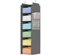 Organisateur de placard suspendu - Étagère de rangement pour placard - Rangement de vêtements - Compartiments extra profonds - 6 étagères - Gris