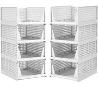 Organisateur de placard Unyqoos® – lot de 8 boîtes de rangement en plastique empilables, avec rails coulissants et tiroirs partiellement extractibles, dimensions : 33,5 x 43 x 18 cm (pliées : 33,5 x 4