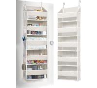 Organisateur de porte suspendu beige Unyqoos® : 5 grands compartiments, 10 poches en filet, fenêtre transparente en PVC, capacité jusqu'à 20 kg, pour portes d'une épaisseur maximale de 4,7 cm