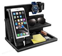 Organisateur de rangement pour hommes, en bois, dimensions : 25,5 x 15 x 19 cm, couleur noire
