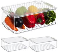 Organisateur de réfrigérateur - Lot de 3 - Boîtes de rangement avec couvercle - Avec indication de date - 10,5 x 21 x 33 cm - Plastique - Transparent