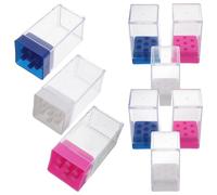 Organisateur de Têtes de Polissage pour Ongles 7 Trous Plastique 9 Pièces | Boîte de Rangement Anti-poussière, Identification Rapide, Usage Salon et Service Mobile, Blanc Bleu Rose