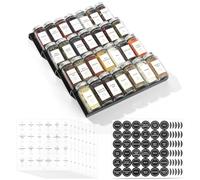 Organisateur de tiroir à épices noir avec 28 pots, 348 étiquettes, couvercles hermétiques et étagère en acrylique transparent