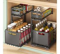 Organisateur de tiroir coulissant pour armoire sous évier, étagère de rangement pour pots à épices, organisateur de rangement de cuisine 2 Set