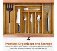 Organisateur de tiroir de cuisine extensible pour ustensiles, couverts et couverts plats Bambou Silverware Drawer Organizer Tray Multifunctional for Desk Kitchen Organizers and Storage (en anglais seu
