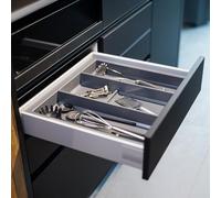 Organisateur de tiroir multi-usages pour ustensiles de cuisine, 60 x 50 cm, système de rangement pour tiroirs de cuisine, gris ardoise