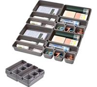 Organisateur de tiroirs Unyqoos® – Lot de 16 pièces – 3 tailles (4 x 23,5 x 16 x 4,5 cm | 6 x 23,5 x 7,5 x 4,5 cm | 6 x 7,5 x 7,5 x 4,5 cm), en tissu non tissé, pliable, de couleur grise, pour la cuis
