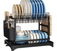 Organisateur de vaisselle, design à 2 étages, fonctionnalité auto-drainante, noir