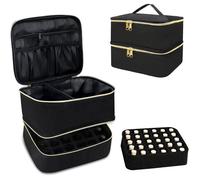 Organisateur de vernis à ongles, valise double couche, pour 30 flacons et lampe à ongles, 25*20*21 cm, noir