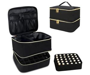 Organisateur de vernis à ongles, valise double couche, pour 30 flacons et lampe à ongles, 25*20*21 cm, noir