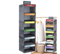Organisateur de vêtements hebdomadaire pour - Rangement suspendu avec 6 compartiments, Séparateur de garde-robe pliable | Cintre hebdomadaire avec poches latérales pour chambre à coucher